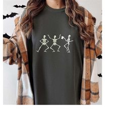 Skeleton Shirt, Dancing Skeleton Shirt, Halloween Skeleton Tee, Skeleton Dancing Halloween Shirt, Womens Fall T-Shirt, H