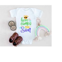 here comes the son onesie, newborn boy coming home outfit, baby boy bodysuit, hospital 1st photos, new baby gift, baby s