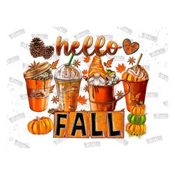 Hello Fall Coffee Png, Pumpkin spice latte coffee cups png sublimation design, coffee cups png design, hello fall png, A