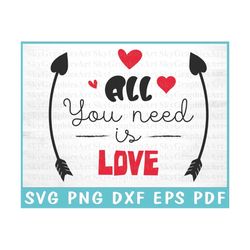 All You Need Is Love - Valentines Svg - Weddings Svg - Heart Svg - Svg Files For Cut Cricut - Png Sublimation - Instant