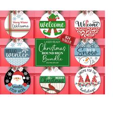 Christmas Door Hanger SVG Bundle, Christmas Welcome Sign SVG, Santa Svg, Cardinal sign, Round Christmas Sign Svg, Glowfo