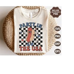 Party in the USA SVG, 4th of July Svg, Patriotic Svg, Retro America hot dog Png, Vintage America Shirt, Svg Files for Cr