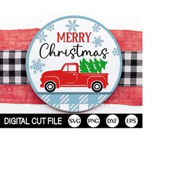 Christmas Vintage Truck Welcome Sign SVG, Christmas Tree Door Hanger SVG, Round Christmas Sign Home Decor, Glowforge Las