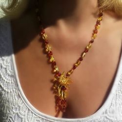 Amber Necklace with Flower Pendant Unique Holiday Jewelry Baltic Amber Yellow Cognac Gemstone Beaded necklace for women