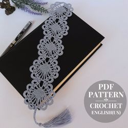 Bookmark crochet pattern, gifts booklovers, ribbon lace crochet, crochet pattern pdf, accessories for book.