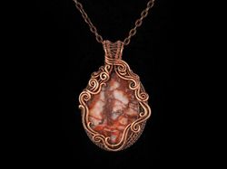 Jasper pendant Wire wrapped necklace  7th or 22nd Anniversary gift idea for wife  Antique style  copper wire jewelry