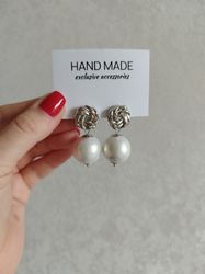 Wedding earrings, handmade earrings, japanese cotton pearl earrings, ready to ship