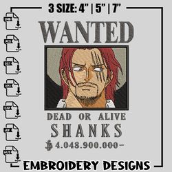 Bounty Shanks embroidery design, One Piece embroidery, anime design, logo design, anime shirt, Instant download