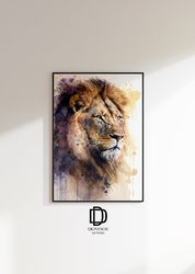 Barbary Lion Watercolor Wall Art, Printable Wall Art, Animal Portrait Art, Home Decor, Acrylic Animal Poster, Modern Ani