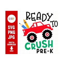 Ready To Crush Pre-K, Back To School Svg, Preschool Svg, Kid Back To School, Svg Files For Cricut, Digital Download, Ins