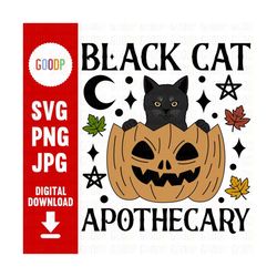 Black Cat Apothecary Svg, Pumpkin Svg, Halloween Png, Trendy Halloween Svg, Instant Download, Svg For Cricut, Digital Do