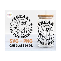 Freak In The Sheets Ghost Svg, Libbey 16oz Can Shaped Glass Svg, Spooky Season Glass Can Wrap, Svg Digital Download, Ins