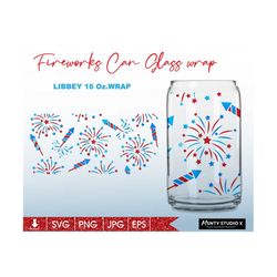 Full wrap Firework svg,4th of July Wrap Svg ,Fourth of july can glass svg,16oz Libbey Can Glass Wrap,for Circut cut file