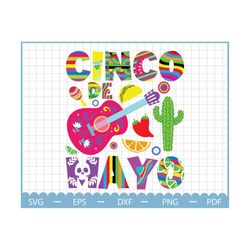 Cinco De Mayo Svg, Let's Fiesta Svg, Mexican Holiday Svg, Fiesta Svg, Mexican Party Sombrero Maracas Svg, Guitar Svg