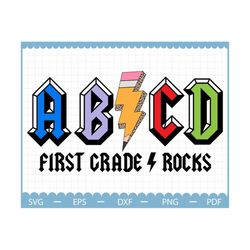 ABCD Rock N Roll Teacher Svg, First Grade Rock Svg, 1st Grade Svg, Back to School Svg, Teacher Svg, Teacher Life Svg, Gi