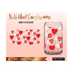 Full wrap XOXO Glass Wrap Svg,Heart can glass svg,Valentines day hearts svg,16oz Libbey Can Glass Wrap,Digital download