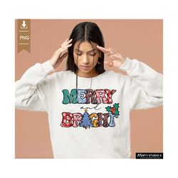 Merry And Bright Sublimation Design, Christmas Tshirt design Sublimation ,groovy Christmas png, xmas Shirt sublimation ,