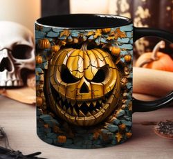 3D Scary Pumpkin Cracked Hole Mug