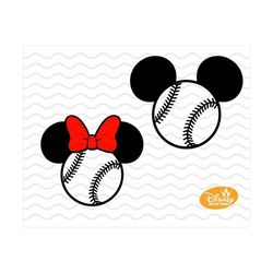 mouse svg / team baseball ears bow / instant download / sport ball mouse for silhouette and cricut, baseball svg, baseba