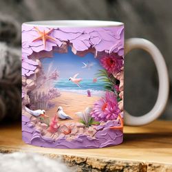 3D Sunset Beach Crack Hole Mug