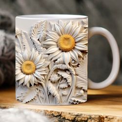 3D White Sunflower Mug  Template