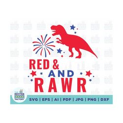 Red and Rawr SVG, 4th of July Boy svg, Clipart for Cricut, Dinosaur svg, Kids design, Vector Cut File, Digital download