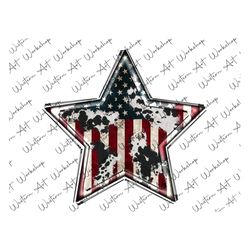 Western American Flag Star Png, Cowhide Usa Flag Star Png, American Flag Png, American Star Png Digital Downloads