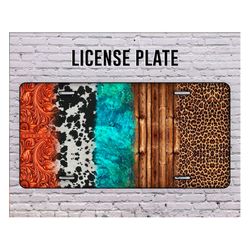 Leopard Cowhide Turquoise Western Pattern License Plate, Leopard License Plate Png, Western License Plate Png, Digital D