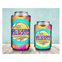 Western Sassy Can Cooler PNG Sublimation Design, Sassy Can Holder, Western Sassy  12oz. Can Cooler Template, Tie Dye Sas