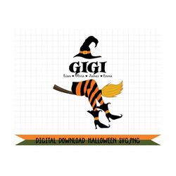 Personalized GiGi Witch svg,png, Custom GiGi shirt with Grandkids Names ,Fall Halloween Spooky png,Files For Sublimation