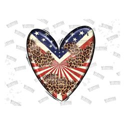 American Flag Heart Leopard Png, American Flag Png, Leopard Heart Png, American Heart Png, USA Png, Leopard American Fla
