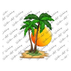 Sunset Beach Palm Sublimation Png File, Summer Beach Png, Palm Sublimation, Beach Bums Sunset PNG, Hand Drawing, Sublima