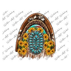 Western Cactus And Sunflower Rainbow Png, Rainbow Png, Western Png, Rainbow Sunflower Gemstone Png, Western Sunflower Pn