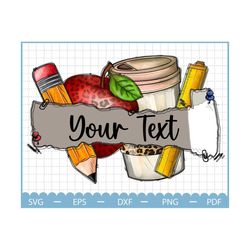 Teacher Custom Name Png, Teacher Name Frame Png, Pencil Apple Coffee Rule Frame Png, Personalized Teacher Name, Back to