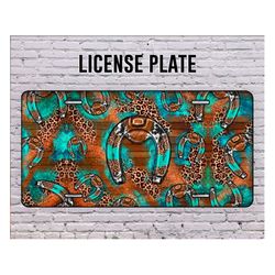 Horseshoes Leopard License Plate, Western License Plate Png, Horseshoes Png, Wood Pattern Png, Digital Download