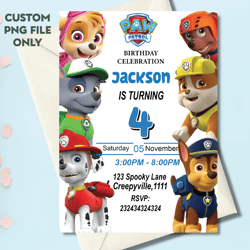 Personalized File PawTy Patrol Birthday Invitation Digital Download | Kids Birthday Invitation Editable PNG File Only
