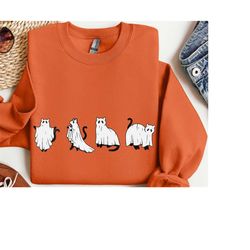 Cat Halloween Sweatshirt, Ghost Halloween Shirt, Ghost Cat Shirt, Fall Sweatshirt for Women, Halloween Sweatshirt,Black