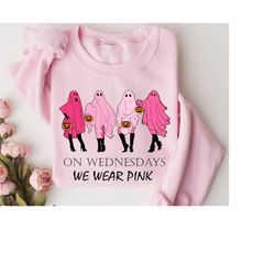 On Wednesday We Wear Pink Ghost Sweatshirt, Mean Girls Ghost Shirt, Pink Ghost Shirt, Mean Girls Halloween, Halloween Sw