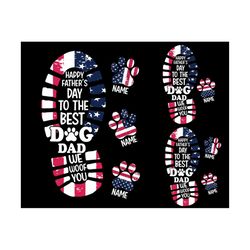 Personalized Father's Day Png, Happy Father's Day To The Best Dog Dad We Woof You Png, Dad Kid Footprints, America Flag,