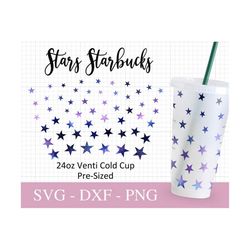 No Hole Stars Starbucks Cup Svg, Svg Files For Cricut, 24oz Venti Cold Cup Design, Stars Print Full Wrap Svg Png Dxf.