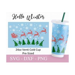 No Hole Christmas Wrap Cup Svg, 24oz Venti Cold Cup, Popular Svg, Winter Files For Cricut, Trendy Cup Design, Print Full