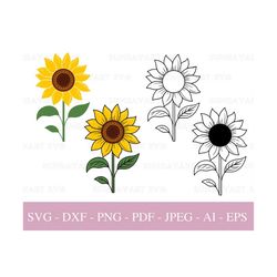 Sunflower SVG Files For Cricut, Flower Clipart PNG , DXF Cut File, Sunshine Summer Design Clipart, Sunflower Digital Dow