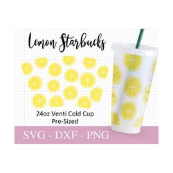 No Hole Lemon Starbucks Cup Svg, Svg Files For Cricut, 24oz Venti Cold Cup Design, Summer Starbucks Cup, Full Wrap Svg P