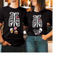 T-SHIRT (1805_1706) Beer Cake & Doughnut Lover Skeleton Ribcage Pregnancy Maternity Soon Dad To Be Funny Halloween T Shi