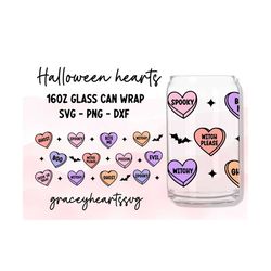 halloween libbey wrap, spooky season glass can wrap svg, 16oz beer can glass svg, halloween candy hearts svg, halloween