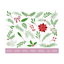 Christmas Leaves SVG Files For Cricut, Christmas Clipart Bundle PNG , Winter, DXF Cut File, Holiday Party Clipart, Pdf.