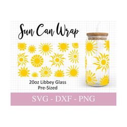20oz Sun Can Glass Svg I Summer Can Glass SVG I Svg Files For Cricut I Beer Can Glass Wrap SVG I Svg Png Dxf.