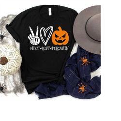 Peace Love Halloween Costume Shirt, Scary Shirt, Kids Horror Halloween Shirt, Halloween Party Shirt for Men and Women, S