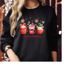 SWEATSHIRT (5216) MERRY CHRISTMAS Gnomes Coffee Ho Ho Ho Sweatshirts Funny Xmas Gift for Men Women Family Holiday Elf Co