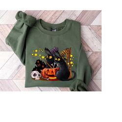 Black Cat Halloween Sweatshirt, Ghost Cat Shirt, Halloween Sweater, Halloween Cat Shirt, Cat Lover Shirt, Black Cat Shir